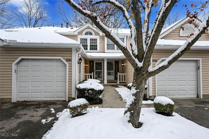 Have you been searching for a condo that provides some privacy and is surrounded by nature?  This is what you have been looking for!  The 2nd to last unit, tucked back on a dead end street and canopied by gorgeous mature trees.  Incredible location just in from the Graham and Fishcreek that is only minutes from all of your favorite shopping (Target & Meijer) and dining.  Walk to the Oregon Trail park, take a 5 minute drive to the heart of Stow or 8 minutes to downtown Kent.  Love to golf?  Just 8 minutes to the Silver Lake Country Club or 7 minutes to Fox Den & Roses Run!  You may be pleasantly surprised by the layout and great amount of space in this home.  A comfortable entryway from both the new front door and the garage welcomes you inside.  A pantry/coat closet is right next to the convenient main floor half bathroom.  This space has been completely remodeled with new vanity, toilet, lighting and fresh paint.  Around the corner is the efficient kitchen, with sleek black cabinets, new sink and faucet and double sided counter with seating.  The wide open living/dining area gives you multiple options for furniture set up.  Sliders lead out to your own private patio space too!  Upstairs is the large master bedroom with a uniquely pitched ceiling, sitting nook and great natural light.  There's is also a nice full bathroom and a spacious second bedroom.  The lower level still brings so much more!   A second half bathroom shares space with the laundry room.  Then you will find a large finished bonus space!  Perfect as a rec/game room, home gym, kids hang out space and more!  Don't miss the opportunity to call this home!