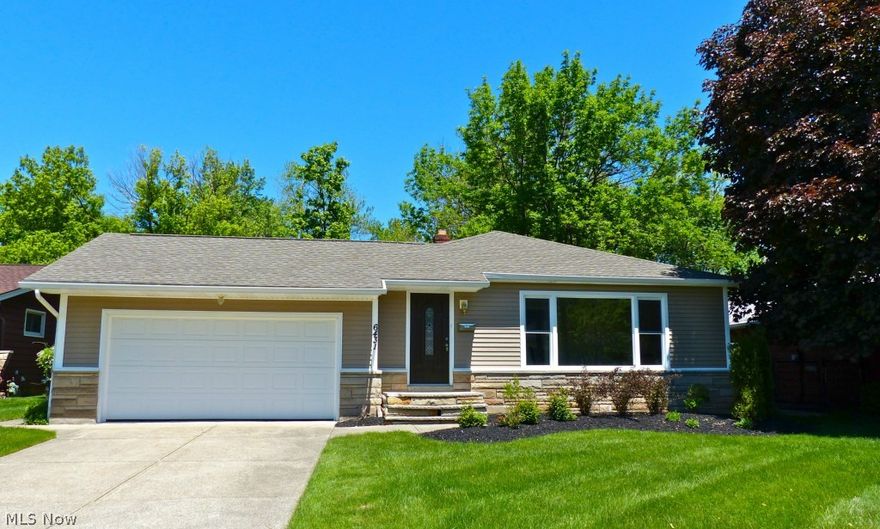 Move right in to this attractive stone front ranch off of Gates Mills Blvd.  Lead glass entry door, spacious living room with oversize picture window (installed in 2014), Dining room, eat in kitchen with laminate flooring, Hardwood floors in all three bedrooms, freshly painted,  ceramic full bath on main level,  full unfinished basement (great area ready to finish a rec room) with half bath,  3 year old roof, 5 year old HW tank, new carpet in 2014, new siding and painting of house in 2014, patio, nice size fenced back lot, landscaped front offers great curb appeal, home warranty too!