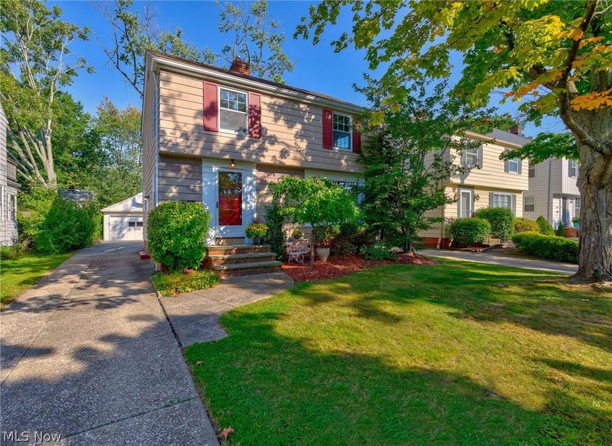 Move in ready home with pretty curb appeal, boasting fresh paint, newer carpets and a remodeled kitchen. There are hardwood floors underneath the carpets throughout most of the home and include the Living room, Dining Room & Den which could make a great playroom or a home office. The Eat-in Kitchen has all newer dark cabinets and countertops plus it offers newer appliances. Three nicely sized bedrooms on the second floor with surprisingly large closets & storage plus a full main bathroom. Master Bedroom has 2 closets. Lower level Rec Room has knotty pine wood paneling & there's a full bathroom that has a shower stall for convenience. The roof and HVAC area were all replaced in 2005. There are some replacement windows too. Detached 2 car garage, cement driveway, large rear yard & central AC complete this charmer! Close to shopping, restaurants, and minutes to drive downtown to hospitals, Case Western, University Circle and everything that makes Cleveland rock! Investors or home owners,