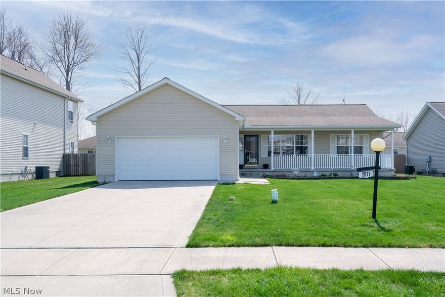 One floor living! This newer ranch on Lorain's west side is move-in ready with neutral paint and some newer flooring. The main living spaces are all open concept, have vaulted ceilings and tons of natural light. The master suite has dual closets, one of which is a very large walk-in, and a spacious attached bathroom. There are two more bedrooms and a full bathroom on the main level as well. The bedroom tv's even stay with the house! The convenient first floor laundry room means no carrying baskets down the stairs! The fenced-in backyard has a deck and a brand new large storage shed. The large unfinished basement has plumbing ready for another bathroom and there is ample space for a family or media room. The HVAC system was cleaned and tuned-up for you in 2020. All appliances stay, including the washer/dryer and there is a one year home warranty for peace of mind.