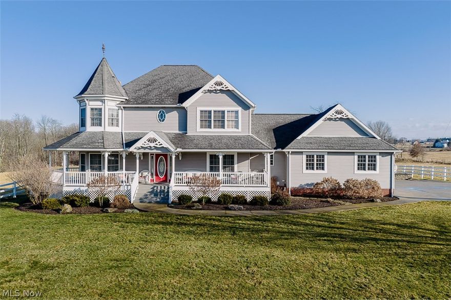 Beautiful Victorian Home Built In 2003, On 45 Acres, Pastures, Woods, Barn, Mineral Rights, Nimishillen Twp., Stark County, OH, Louisville Schools. ABSOLUTE AUCTION, all sells to the highest bidder on location. Live Auction With Online Bidding Available. ONLINE BIDDING BEGINS FRIDAY, MARCH 27, 2026 at 9:00 AM, and AUCTION LIVE ON-SITE BIDDING WILL BEGIN SATURDAY, MARCH 28, 2026, at 11:00 AM. Real estate features a beautiful 45-acre hobby farm with a modern Victorian home. Outstanding setting. Long driveway to home and buildings. Home built in 2003, very well maintained. Main floor has large applianced kitchen with hard surface countertops, open to dinette and living room with wood burning fireplace, den, formal dining room, full bath, updated oak floors on main floor (4 yrs. old) and main floor laundry. Second story has owner’s suite with large full bath, walk in closet, 2 additional bedrooms and full bath. Full basement, partially finished with rec room and small wood burner, kitchenette, full bath, and utility room. Gas furnace A/C, 200-amp electric, well and septic. Rear deck leads to paver patio and firepit, and large covered front porch. Roomy attached 3-car garage and concrete driveway. Outbuildings include an original bank barn in need of TLC, several small sheds. Several fenced pastures, tillable land at front, woods to rear. All mineral rights owned by seller to transfer. You’ll love this property. So much possibility on a terrific property.