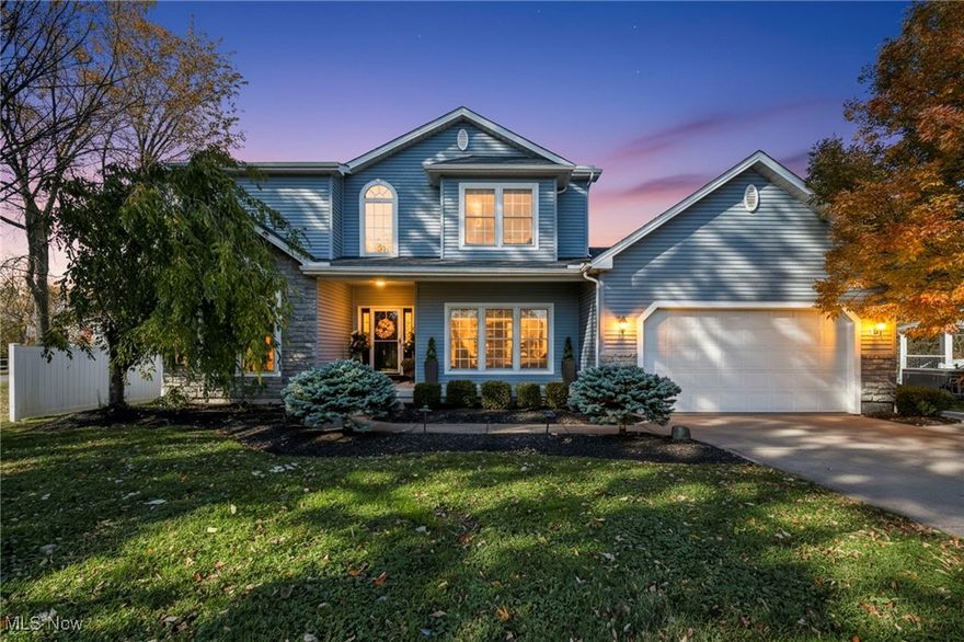 Welcome to the beautifully updated colonial home in the heart of Strongsville. This stunning home offers over 3100 square feet and is nestled on a beautiful half acre! Features include an open floor plan, spacious room sizes and upgrades/updates. The 2 story foyer features LVP flooring, 1 st floor office, perfect for working from home, a modern powder room, large eat in kitchen and beautifully updated modern dining room. The stunning kitchen offers quartz countertops, stainless steel appliances, dishwasher (2022) never used, under and over cabinet lighting and a dry bar, perfect for entertaining. The family room offers gorgeous high ceiling with plenty of windows for an immense amount of sunlight, a beautiful newly added marble stone electric fireplace (2024), new wallpaper and chic new lighting. Enjoy a first floor modern master bedroom with a walk in closet, an updated bathroom with plenty of natural sunlight. Just off the primary bedroom is the first floor laundry room with appliances included. Upstairs you will find 3 generously sized bedrooms with an additional full double vanity bathroom. All rooms feature remote control lighting. The partially finished basement offers a great amount of space for extra living, storage, home gym or playroom. Take the party outside to a beautiful
half acre yard, featuring a great size patio with an added newer gazebo (2024), remote control awning, lush landscaping, plenty of yard space, perfect, for pets, children and entertainment. All patio furniture, gazebo, swing set and playground equipment stay. The backyard also has the ability to be pool ready. The house also features a heated two car garage with tile flooring, ceiling fans, irrigation system & plenty of storage, opens to a long and wide driveway.. Conveniently located just minutes from Strongsville schools, dining, shopping, library, rec center, airport and i71. The home offers the perfect blend of luxury & convenience. Schedule your showing today!