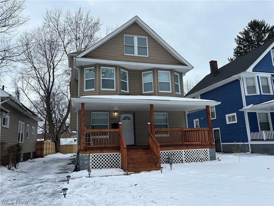 Fully renovated from top to bottom, this move in ready home offers a perfect blend of modern updates and everyday comfort. From the interior to the exterior, no detail was overlooked. The living room, dining room, kitchen, and bathroom all feature durable luxury vinyl plank (LVP) flooring, while all bedrooms are comfortably carpeted. Recessed lighting brightens the living room, and ceiling fans have been installed in all four bedrooms for added comfort. The kitchen has been completely remodeled and showcases crisp white cabinetry, a stylish wood countertop, a stainless steel sink, and all brand new stainless steel appliances, including a refrigerator, stove, and microwave. The entire interior has been freshly painted, creating a clean and inviting atmosphere throughout the home. Major upgrades include newly installed vinyl double-pane windows throughout, new door hardware, and the majority of doors replaced. Mechanical updates include all new electrical updated, a brand-new furnace and hot water tank. The attic offers additional value with recessed lighting. The basement features a solid block foundation, updated electrical, includes a dehumidifier, and a newly installed utility sink for added convenience. Outside, enjoy a newly constructed stained wooden front porch, updated rear steps, and a brand-new wooden privacy fence in the backyard perfect for entertaining, relaxing, or future gatherings. Conveniently located near local convenience stores, public transportation, and major highways including I-90. Nearby RTA bus routes and stops provide easy access throughout the city, making commuting and daily travel simple and efficient. Whether you’re a first time homebuyer or an investor looking for a fully updated property, this home checks all the boxes. Schedule your showing today.