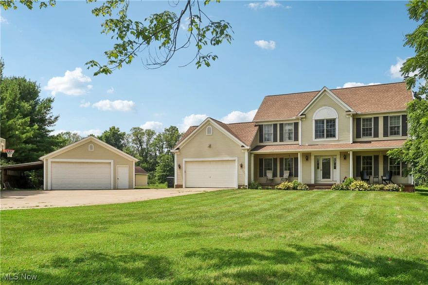 Nestled on 3.35 scenic acres in Wadsworth, this 3-bedroom, 2.5-bath home offers a perfect blend of comfort and function. The primary suite features a vaulted ceiling, walk-in closet, and private en suite bath. A dedicated first-floor office and convenient laundry add to the ease of daily living. The finished basement boasts a custom bar, workout area, and generous storage. Outside, enjoy a deck for entertaining, a cozy firepit, and an outbuilding for hobbies or equipment. Ample space, thoughtful design, and serene surroundings—this home is ready for you to make it your own.