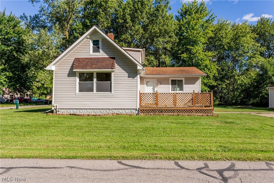 Sheffield Twp. Bungalow nestled on a spacious 90x105 lot. Concrete driveway with lots of parking space and a 2 car detached garage. Very spacious living room with wood floors. Eat-in kitchen, appliances stay. First floor bedroom. First floor updated full bath with tasteful tile & selections. Two bedrooms up. Deck on front & back. Basement for storage. Minutes from I-90, 57, 254. Elementary school entrance is across the street.