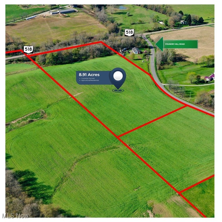Endless Potential on 8.91 Acres-Agricultural/Residential Development Opportunity | Columbiana County | Southern Local School District. This level, *tillable 8.91 acre parcel is currently being used for crop farming providing income until you expand your farming operation or are ready to build your dream home where you can enjoy sustainable living, hobby farm, boutique operation or develop with several beautiful homesites. Frontage on Foundry Hill Rd. This property is available individually or as part of a larger offering totaling approximately 105.852 acres when combined with adjoining parcels. It’s an excellent opportunity for developers, investors or anyone seeking space, privacy and multiple options for use. Acreage by parcel with MLS# , 5130012 (4.297 AC.) | 5130013 (8.91 AC.) | 5130014 (13.65 AC.) | 5130016 (78.995 AC.) | and 5132330 (105.852 AC. All Parcels Combined). PLEASE NOTE: Any applicable Gas, Oil, Coal, Timber and Mineral Rights are Negotiable. HIGHLIGHTS INCLUDE: 8.91 Acres (partially level, usable terrain *4 +/- AC. Portion tillable (Currently planted, farmer will harvest current crop). Don’t miss this opportunity to own a versatile piece of land that offers flexibility, functionality and long-term promise. Call today for more information. Parcel lines in photos/videos and all marketing (size and dimensions) are approximate for visual reference only, actual may vary. This property is owned by a trust affiliated with a licensed real estate agent/REALTOR® in the state of Ohio. The licensed agent/REALTOR® also maintains a business relationship with the listing agent and brokerage. ALL LAND IS CURRENTLY PLANTED IN CROPS PLEASE DO NOT WALK THE PROPERTY WITHOUT PRIOR COMMUNICATION AND APPROVAL. SHOWINGS BY APPOINTMENT ONLY. CONTACT THE LISTING AGENT TO SCHEDULE A VISIT.