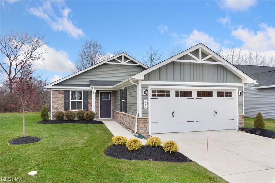 Great rental opportunity in the Ridge Water community in Elyria, newly built in 2022 with 2 bedrooms, 2 full baths, and conveniently located near I-90, I-80, shopping, restaurants, parks, and so many other local attractions. This one-story home features an open concept layout with upgraded eat-kitchen with granite counter tops, stainless steel appliances, center island, and pantry, family room with access to the backyard, and an additional living space that could be used as a dining room, living room or office. The master bedroom has a walk-in closet and en-suite bath with upgraded Roman shower. A first-floor laundry room, and attached 2-car garage completes the tour. Monthly homeowners association is covered by the landlord and covers snow removal and landscaping. Pets may be considered on a case-by-case basis for well-qualified applicants with an additional security deposit fee.