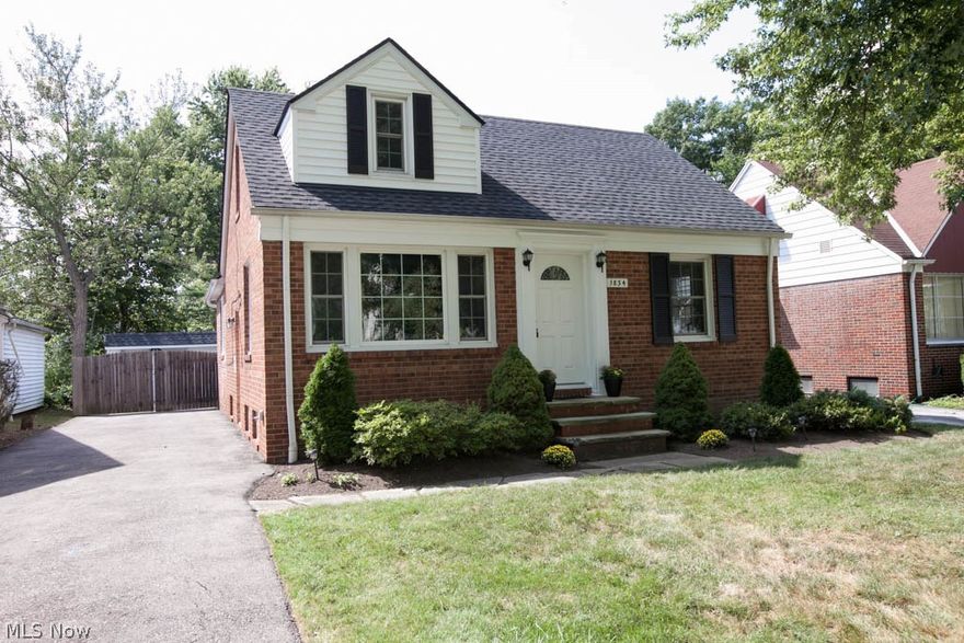 Brick Cape Cod with over 1600 sq ft of total living space, including the partially finished basement rec room, completely updated & ready to move in. Possible 1-floor living with 2 bedrooms & updated full bath on the 1st floor. Beautiful, renovated kitchen features newer maple cabinets, counters, vinyl floor & stainless appliances, plus it opens to bright & cheerful sun room/dining room. An additional bedroom with an oversized closet, built-in storage & separate office/sitting area on the 2nd floor would make a great master suite. Additional features: hardwood floors; newer driveway, roof, garage siding, vinyl replacement windows, & exterior doors; central AC; ceiling fans. Beautifully landscaped, fully fenced, private back yard with stone patio.  Walking distance to Notre Dame College, Mayfield Country Club. Close to schools, shopping, and just minutes to freeways, University Circle, & Cleveland Clinic.