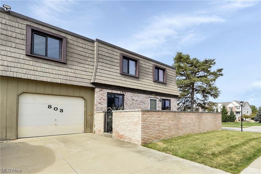 Fantastic value in this end unit condominium townhome in Broadview Hts. Step into a tiled entry with front closet, plush carpeted living room with large window providing wonderful natural light. A great size living area that opens to a formal dining or eat-in kitchen. Vinyl flooring in excellent condition and large kitchen with peninsula, black laminate counters, large single bowl stainless sink with disposal, tons of cabinetry, pantry and all appliances convey. Half bath off the garage entry and kitchen. Three large bedrooms on the second floor also feature plush carpeting. Possible two master bedrooms as one is enormous with deep double closets that span an entire wall, or on the opposite end is a good size bedroom with walk-in closet and en suite master bath, vinyl floored with walk-in shower. Second bed is also a good size with big closet, overhead light and directly across from a large guest bath with massive linen closet, large single bowl vanity and tub / shower combo. All bedrooms feature replacement windows. Untapped potential in the unfinished basement. Freezer chest and washer / dryer convey. Wonderful Community and location minutes from everything you need!