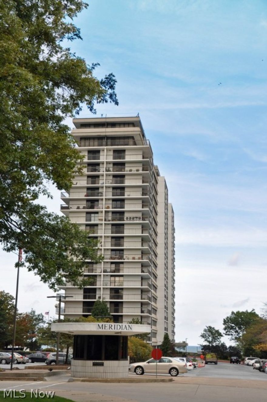 #1005.  Spacious three bedroom two bath suite with walls of windows and wrap around balcony in fabulous Meridian originally built as a condominium.  One tandem garage space (two spaces), one storage locker.  Serene Lake Erie and tree lined views.  Large pantry closet off foyer.  Master bedroom boasts a large walk-in closet.  Gently used by original owner who purchased the suite directly from Transcon Builders.  All appliances included.  You control the temperate in your suite with your own furance and air conditioning units.  Don't miss this opportunity to own a rare three bedroom suite.  Maintenance fees include water, sewer, and heat. Washers and dryers are located on each floor, plus XL units on the garage level.  The Meridian is a 24 hour staffed building with indoor/outdoor pools, two gas grilling areas, sauna, jacuzzi, tennis, racquetball, two party rooms, billiards room, fitness center and more!  Dining room chandelier and foyer light fixture are excluded.  One small dog permitt