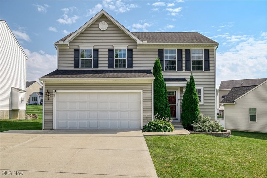Welcome to the perfect blend of style, comfort, and convenience in this beautiful 3-bedroom, 2.5-bathroom home, located in the highly sought-after Meadow View subdivision. From the moment you step inside, you'll be greeted by an inviting and bright open-concept floor plan, where the spacious living room with a cozy fireplace flows seamlessly into the eat-in kitchen with a charming center island and sleek backsplash, and pantry offering ample storage. Upstairs, convenience is key with a dedicated second-floor laundry room, a full guest bath, and a large primary bedroom that features a private ensuite bath and a walk-in closet. A half-bath is also conveniently located on the main floor. The finished basement offers a fantastic bonus area and is pre-plumbed for an additional full bath, providing an incredible opportunity to customize the space to your needs. This home is designed for modern living, featuring a convenient built-in audio system along with recent upgrades for your peace of mind, including a newer hot water tank with an expansion tank (2020), water softener system installed (2021), and a SMART thermostat for effortless climate control. Outside, the large backyard has a spacious shed for all your tools, and the 2-car garage provides plenty of room for vehicles and storage. Located in a desirable Streetsboro community, this home offers everything you need to start your next chapter. Don't miss this opportunity!