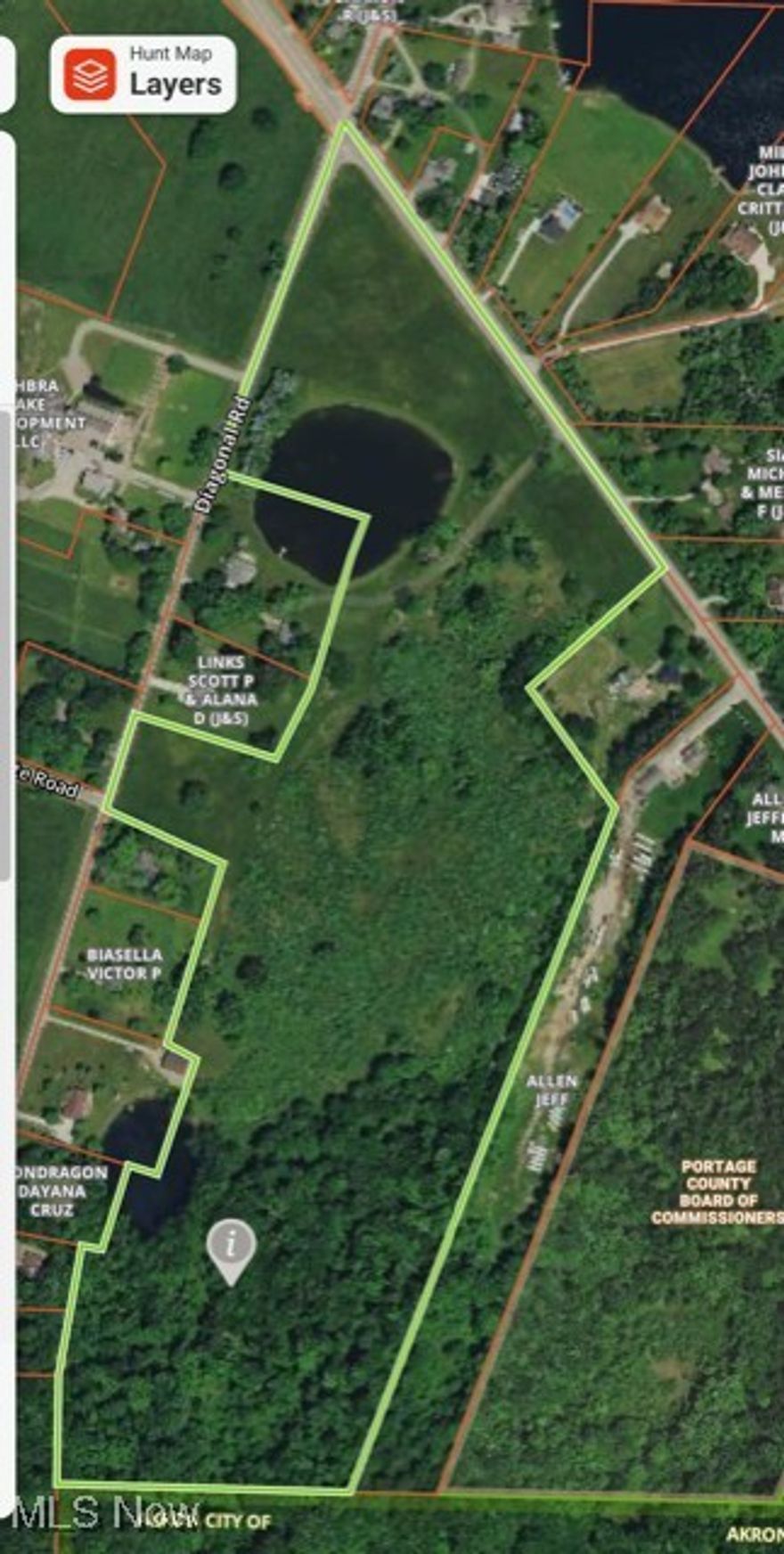 Welcome to this 58.58 acre beautiful property on the corner of Diagonal & Rt. 14! You could build your dream home or this could also be perfect for mutliple homes or splitting off some lots. The property backs up to Lake Rockwell. At the back of the property it is approx. 16 acres that is wooded and backs to a 2nd shared pond. There is a 6 acre shared Lake in the front plus a barn. This property has 2400 sq.ft. of frontage. There is also a 2nd parcel with frontage on Diagonal. Water is available on Rt. 14. Many possibilites here!