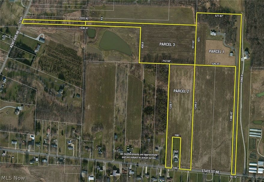 THIS IS PARCEL #2 of 3 - Sellers downsizing, ABSOLUTE AUCTION, all sells to highest bidders on location: Saturday – October 1, 2016 – 10:00 AM, Real Estate Sells First! Parcel #1: 10.48-acre hobby farm, one owner, 2001 built home. Great room entry featuring custom center brick masonry heater w/brick oven, oak kitchen, dinette leads to screened rear porch. Second floor master bedroom w/full shower bath, two additional bedrooms w/full shower bath. Downstairs finished family room. Utility/laundry room entrance off garage. Lower level storage w/additional living space, egress window. Electric Lennox furnace(gently used), re- verse osmosis system, well water, septic. Attached two-car garage. Lg. covered brick porch. 30x40 pole barn, 2 concrete stalls, fenced pasture. Private off-road setting & wooded at rear. Parcel #2: 9.04 acres, tillable parcel w/frontage on State St. Adjoins parcels 1 & 3 at rear. Zoned R1. Parcel #3: 10.09 acres, tillable parcel w/frontage on Kent Ave. NE. Adjoins parc