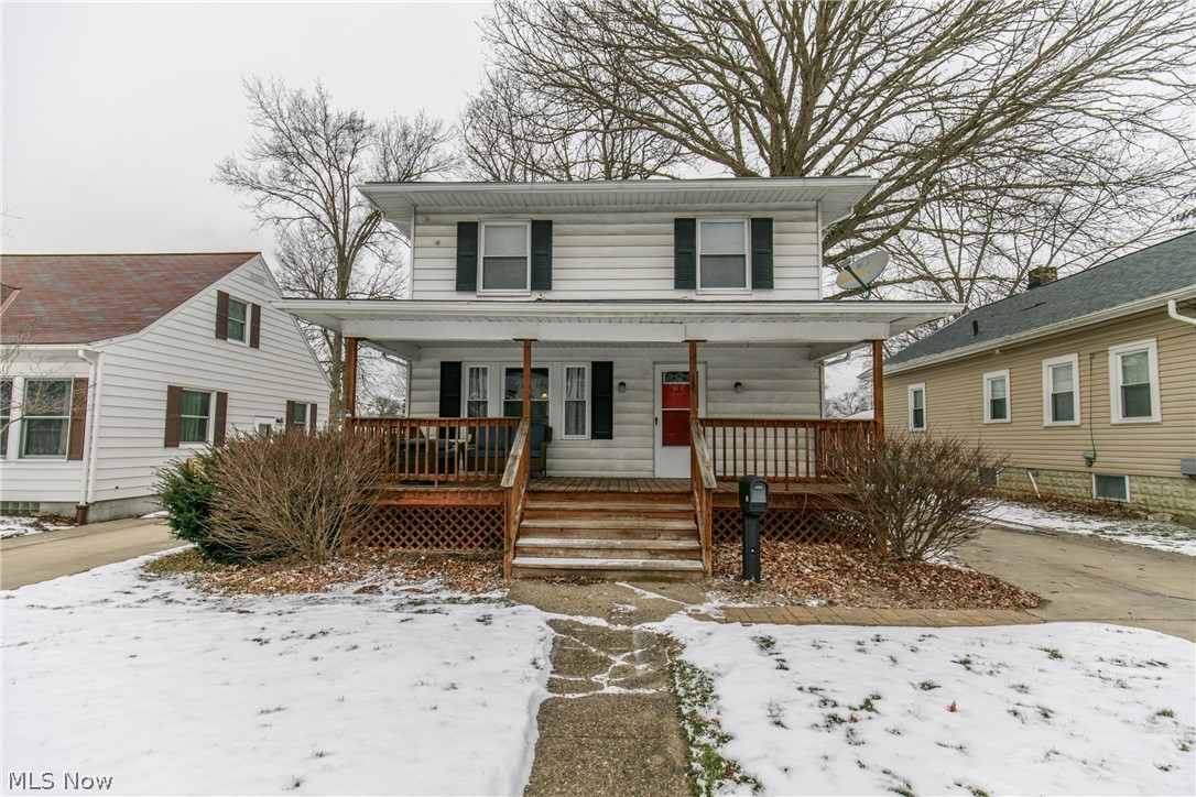 Welcome to this beautiful Colonial home that offers elegance and charm! Take a seat on the lovely front porch and enjoy the neighborhood view with a cup of coffee. The large living room boasts a brick fireplace and several windows to allow for tons of natural sunlight. A darling formal dining room with a gorgeous window seat and a bar that opens to the kitchen. The updated kitchen has trendy subway tile backsplash and stainless-steel appliances. The second floor includes 3 nicely sized bedrooms and an updated full bath. Lovely natural wood throughout. The backyard boasts a spacious deck, large storage shed , and a fully fenced yard!