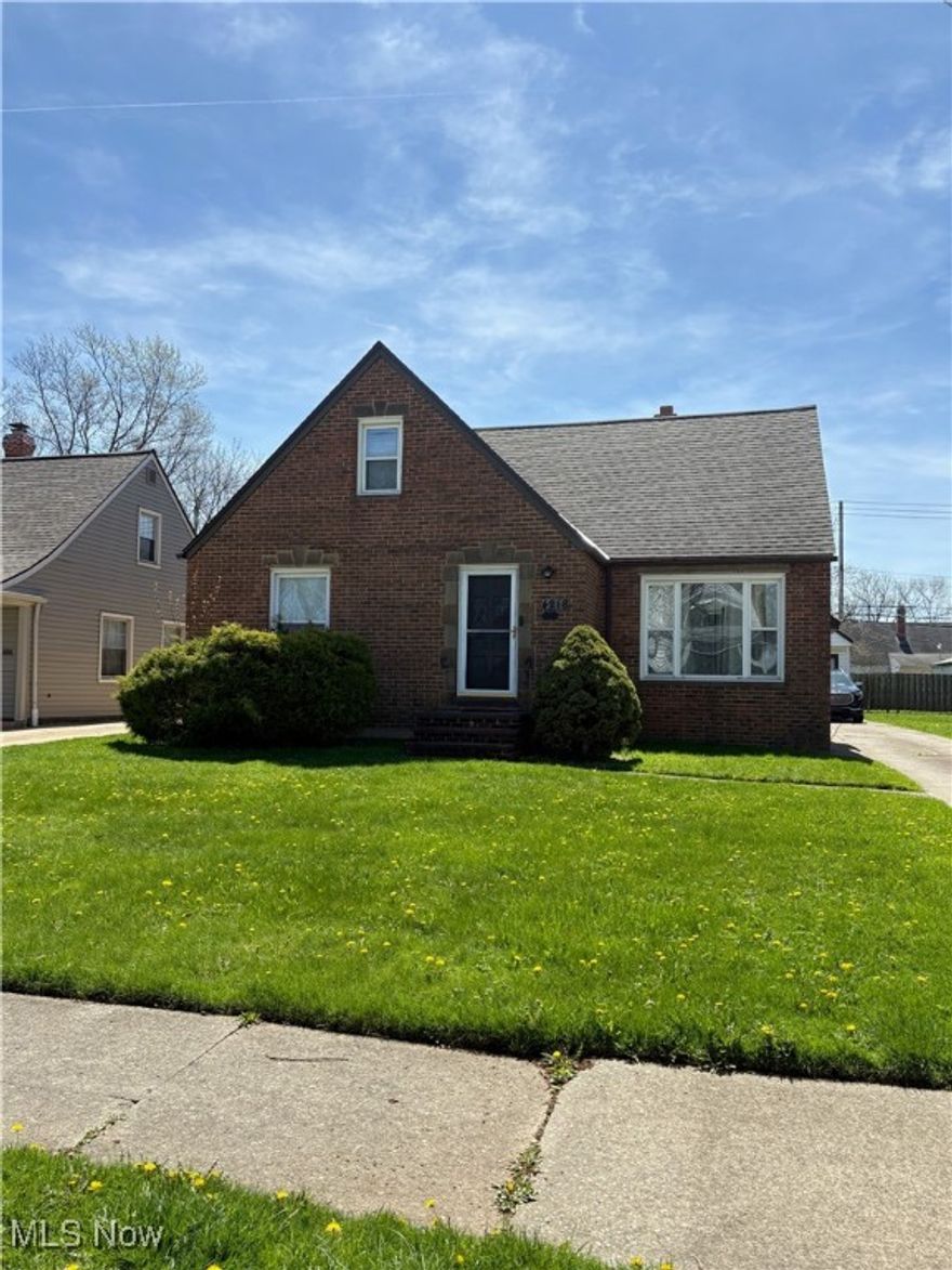 Welcome to 4218 Eastway Rd, a charming Cape Cod-style home nestled in the heart of South Euclid, Ohio. This well-maintained residence offers 4 bedrooms and 2 full bathrooms, providing ample space for families seeking comfort and convenience. Inside, the main level boasts a spacious living room with large windows that allow natural light to fill the space. The adjacent dining area is perfect for family meals and gatherings. The kitchen offers plenty of counter and cabinet space, making meal preparation a breeze. Two of the four bedrooms and a full bathroom are located on the main floor, providing easy access and convenience. An enclosed porch can be used as an office. Upstairs, two bedrooms and a bath with shower provide maximum flexibility. The basement is large and currently unfinished. Outside, the backyard provides a private space for relaxation and outdoor activities. A detached two-car garage offers additional storage and parking options.  House is now vacant. ***New furnace was installed Aug 2025.
