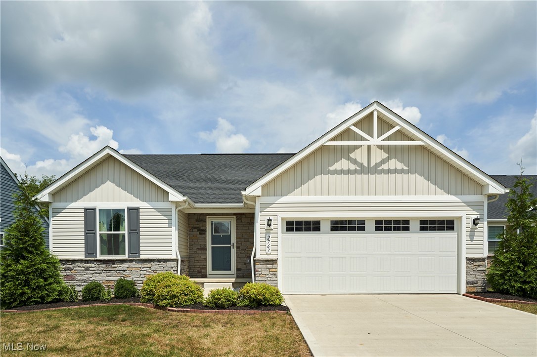 This beautiful ranch-style home in the sought-after Cider Ridge Ranches community in Norton was built in 2022 with numerous builder upgrades. This move-in-ready, low-maintenance home blends modern comfort with scenic views. The open-concept kitchen is bright and welcoming, featuring granite countertops, GE stainless steel appliances, and a spacious island—perfect for entertaining. This thoughtfully designed home offers 3 bedrooms, 2 full baths, and a 2-car garage. The private primary suite is located in its own wing and features an oversized walk-in closet and an en suite bath. The laundry room is just steps away for added convenience. Outside onto the newly added deck and patio, where you can relax while overlooking the tranquil pond and enjoy peaceful views of nature. The full lower level provides generous space with plumbing roughed in—ready for your custom finish. Enjoy stress-free living in one of Norton’s most desirable, low-maintenance communities.