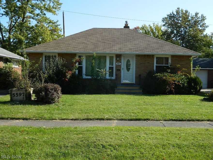 GREAT OPPORTUNITY in this secluded part of Garfield Hts.  BRICK ranch on a full unfinished basement awaits your personal touch with room to spare.  Living rm/dining rm combination off of an eat-in kitchen, with three spacious bedrooms completing the first floor.  The divided basement is waiting to be finished.  Newer looking furnace & ac unit, replacement wndows and glass block.  A covered rear patio and 1 cat detached garage finish the picture.