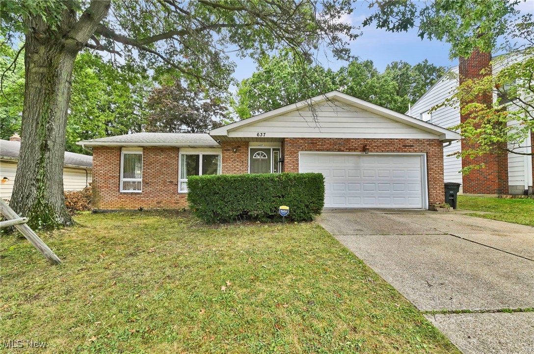 Be sure to come and see 637 Treeside Drive and all that it has to offer! This spacious 3-bedroom, two full bath ranch is in a prime location next to Sand Raun Metro Park and close to schools, lots of shopping, restaurants and entertainment. The brick and vinyl home with a newer roof features an inviting front porch and entry that leads into the generously sized front living room. The spacious eat-in kitchen with its stainless steel appliances and ceramic tile floors has plenty of cabinets and counter space for any cooks delight. The awesome family room with a wood-beamed ceiling adjoins the kitchen for an open concept that is great for gatherings and entertainment, featuring a brick fireplace and built-ins on each side. There is also a huge picture window that overlooks the welcoming backyard and patio doors that opens to a relaxing and private covered rear porch. There is a fire pit out back and a wonderful place for friends and family recreation and to unwind. The main bath has been newly updated with granite counters, tile floor and shower with glass panel door. The master bedroom also features a tastefully updated master with granite counter, tile floor and appliance. Two more ample bedrooms on the first floor. There is plenty of space for two cars and storage in the attached garage with a convenient door right into the kitchen for bringing in groceries and keeping out of the weather. The partially finished basement showcases a wall of cabinets and countertops with built in wet bar for a man cave or rec room for a comfortable and peaceful get-away space. You will have peace of mind as the basement has been waterproofed and there is tons of open storage space or more could be finished off. Contact your favorite REALTOR to see it today!