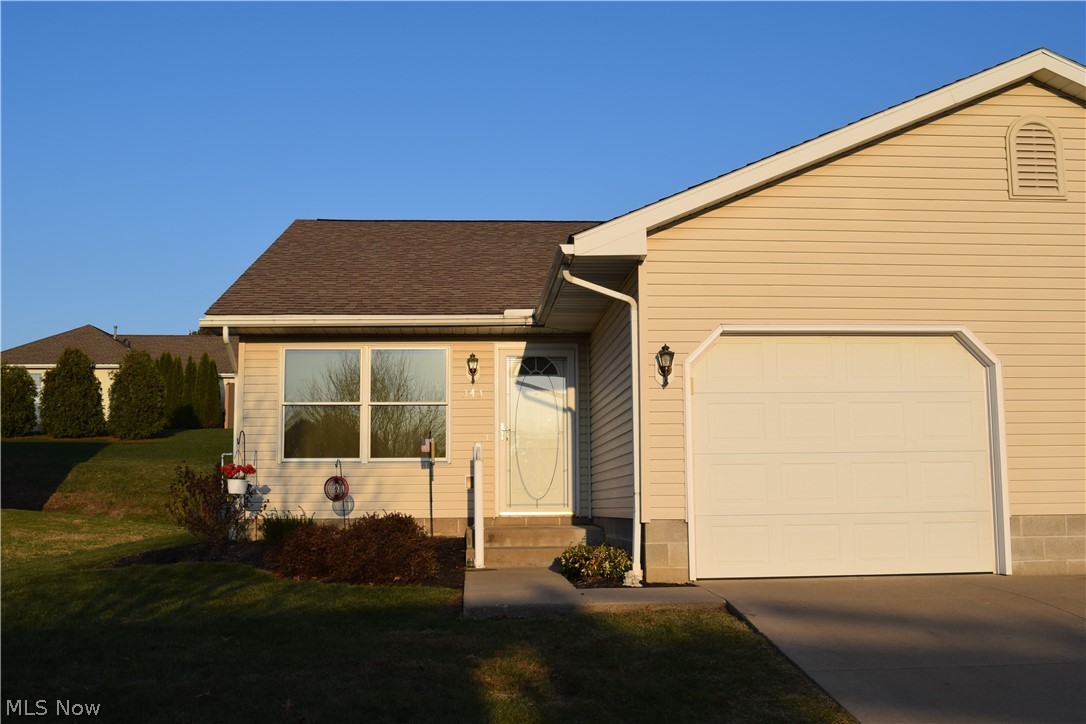 Easy one floor living in this 2 bedroom, 2 bath ranch with 1st floor laundry, attached garage with pull down staircase for extra storage. Great room with formal dining at one end. Eat-in kitchen with room for a table. Bedroom #2 has a patio door leading out to patio. Master bedroom with master bath with walk in shower with grab bars. Wonderful location! Close to doctors, hospital, pharmacy and shopping. Front window has film covered to cut down on sun glare (2007).