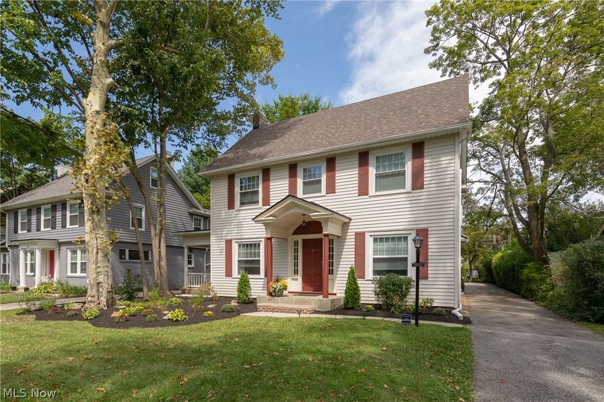 Great opportunity for a remodeled, bright Colonial in the Onaway/Tri-school area of Shaker Heights. Many terrific upgrades in past couple of years including, newer roof, windows, gutters, 2 car garage, all remodeled bathrooms and Eat-in Kitchen renovation with new 2019 granite counter tops, natural wood cabinets, ceramic tile backsplash & stainless steel appliances. Dual zoned Central HVAC added in 2018 and all radiators removed for forced air heating. 5 bedrooms with 2 full bathrooms and one half bath powder room remodeled & featuring ceramic tile flooring & stone backsplash. Additional 336 sq ft of living space on the finished third floor offers a perfect place for guests, or to use as a Nanny suite or as a Teen Suite. Unusually large yard at rear with newly added paved patio for entertaining outside & professional landscaping. Home will transfer City of Shaker Hts Point of Sale Compliant. Freshly painted throughout in today's colors and ready for you to just unpack and move right in