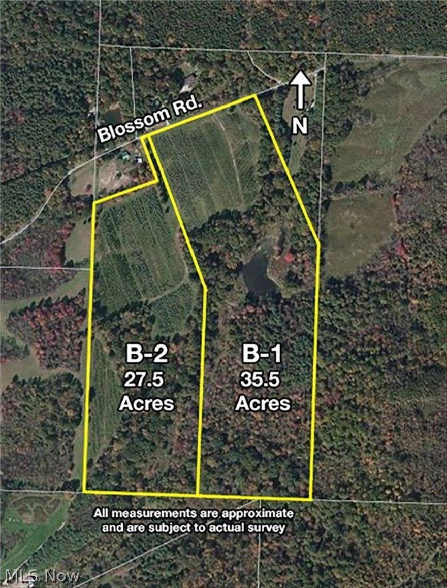 THIS IS B-1 - 35.5 ACRES
145+ Acres Wooded & Open Land – Nature – Wildlife – Lake – Harvestable Timber – Offered In 4 Parcels – 27.5 to 43.5 Acres Each – Fox, Washington & Lee Twp. – Carroll Co. - ABSOLUTE AUCTION, all sells to the highest bidders on location: SATURDAY - APRIL 22, 2017 – 12:30 PM at 5000-5500 Chase Rd. SE, Carrollton, OH 44615 - Note: All parcels will be sold from the Chase Rd. location. REAL ESTATE:  62+ Acres Mostly Wooded Land W/Lake: 8198 Blossom Rd. NE, Mechanicstown, OH 44651. PARCEL B-1: Approx. 35.5 acres mostly wooded land w/lake, harvestable timber, nature and wildlife. Tillable land income. Approx. 640’ frontage on Blossom Rd. PARCEL B-2: Approx. 27.5 acres mostly wooded land w/stream, nature & wildlife. Some harvestable timber and tillable land income. Approx. 35’ frontage on Blossom Rd. TERMS ON REAL ESTATE: 15% down auction day, balance due at closing. A 10% buyer’s premium will be added to the highest bid to establish the purchase price, which goes to t