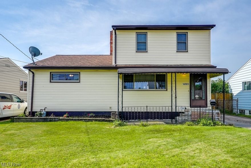 5 bedroom Colonial with covered front porch, full basement and fenced in yard! First floor offers eat-in kitchen with pantry, large living room, 2 bedrooms and full bath with walk in shower. You will find 3 additional bedrooms upstairs. All appliances stay, including washer and dryer. Siding-2019. Hot water tank-2013. Full basement with bar, glass block windows and bathroom with stand up shower. Tons of storage. 2 car detached garage. Bring your personal touch and make this your home!