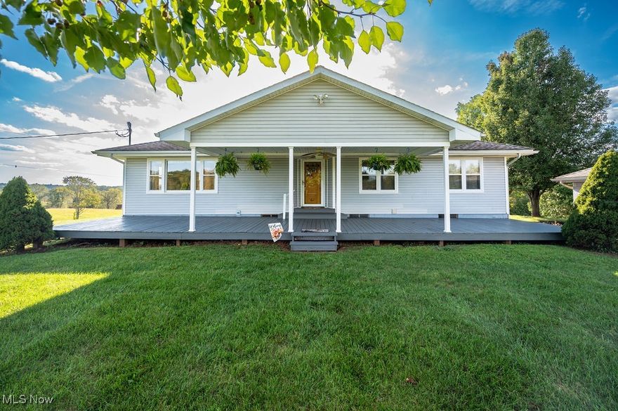Come get away to this pastoral home on 2 acres, less than 10 minutes from town. This well-maintained ranch home sits beautifully on the ridge top with sweeping sunrises from the very large covered front porch and dazzling sunsets from the back deck. Once inside this 3-bedroom 2-bath home, you see the large open living room with a picture window that affords views of the horse pasture across the way. The eat-in kitchen has oak cabinets and is equipped with a dishwasher, garbage disposal, and more lovely views. If you want single-floor living, all three bedrooms, including the ensuite and laundry room, are conveniently located on the main level. If you want room to expand, then the dry unfinished full basement offers tons of opportunities. Schedule today because this won't last long!