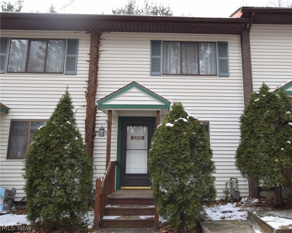 Welcome to 2238 Pine Top Court in Akron! This 2-bedroom, 2-bathroom condo has numerous lovely amenities and updates throughout. Updates include new paint and carpet (2020). The spacious kitchen has plentiful cabinet storage and counter space. Kitchen also has beautiful flooring and a window cut-out over the sink that overlooks the dining/living room areas. The living room is spacious and has sliding glass doors that lead to a balcony. Upstairs, you’ll find two bedrooms with ample closet space, as well as a full bathroom. The walk-out basement area is finished with a fireplace, a second full-bathroom, and laundry area. Doors lead to a partially covered, private patio. Condo comes with a two-car garage. The grounds have a large pavilion overlooking a small river. This condo has convenient access to highways, shopping areas, and numerous parks. No worries as this condo comes with America’s Preferred Home Warranty. Don’t let this opportunity pass you by!
