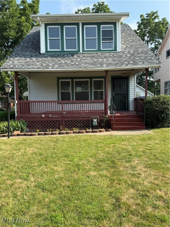 Welcome to this nicely updated Colonial located in Garfield Heights. This is an opportunity to own a three bedroom one bath home on a quiet street. The home features a New Roof (2025), New Hot Water Tank (2025) and includes a Range, Dishwasher and Dryer. This home has a large front porch, rear porch, Updated Kitchen and Bath, Central Air Conditioning, and Laundry in the unfinished basement. Hardwood floors throughout and a ceiling fan in the main bedroom. A one-car detached garage with a large backyard. Easy highway access. Being sold "As Is" - Seller will make no repairs. POS ordered and buyer will assume any exterior POS.