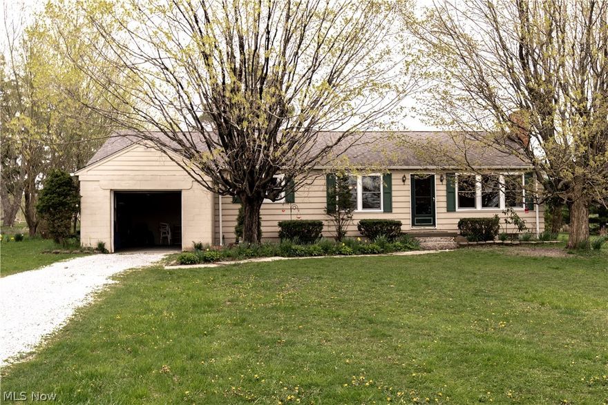 Excellent ranch with a full basement! Enjoy the views and country setting, within minutes from shopping in downtown Chardon. Covered rear porch overlooking large backyard. Lots of improvements including new 30yr roof in 2009, furnace replaced in 2013, hot water tank and washer/dryer in 2015, all windows replaced in 2016 (except bathroom), kitchen floor and gutters replaced in 2018. New paint throughout. Schedule a showing today!