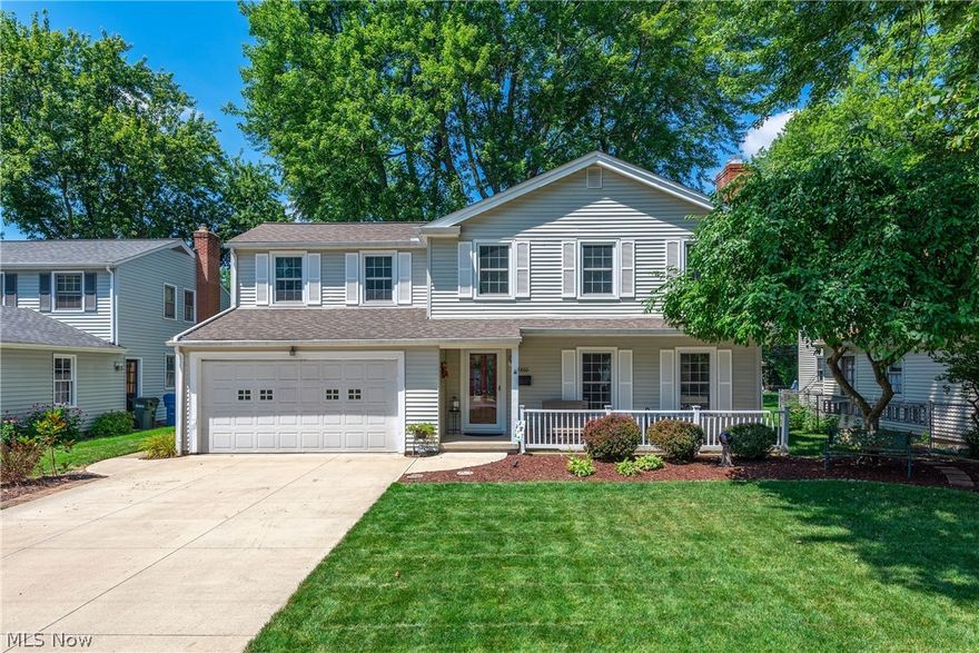 Wonderful Fairview Park Colonial family home is charming and spacious featuring 4 bedrooms. Large front porch will greet you and is a great place to watch the world go by. First floor offers a large living room with a lovely WDBN gas start fireplace, huge eat in kitchen with island and fully applianced & half bath. Second floor features 4 bedrooms, most being generously sized with large closets, full bath and beautiful hardwood floors throughout. Finished Lower level and large utility room. Great backyard is a peaceful setting with trees, patio and privacy. Some of the upgrades include Stanek windows, newer drive way 2017, Sprinkler system 2019. New Entry door 2020. One year home warranty is provided. Family cared for many years.