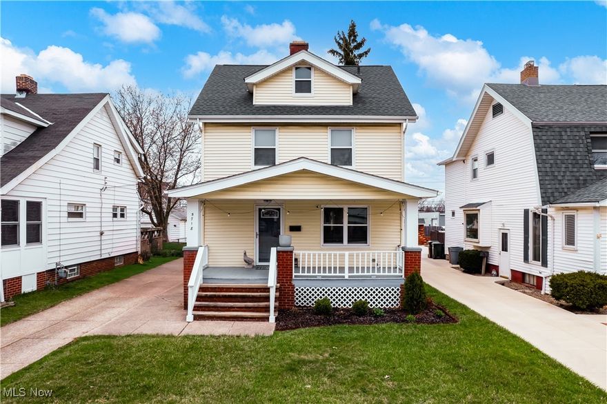Fully remodeled from top to bottom just three years ago, this 3 bedroom, 1.5 bathroom home features modern finishes and thoughtful upgrades throughout. A sprawling front porch welcomes guests and is the perfect place for relaxing outdoors. Step inside to a bright first floor that was reimagined to create an airy space filled with natural light. The family room has plenty of space for seating and beautifully refinished hardwood floors that flow throughout the home. An arched opening leads to the dining room and shows a stylish chandelier and a newer sliding glass door that lead to the backyard. Back inside, the remodeled kitchen has white cabinetry with hardware, sleek countertops, coordinating tile backsplash, and luxury vinyl floors for easy clean-up. Upstairs, there are three nicely sized bedrooms with great closet space. Completing the second floor is a fully updated bathroom with modern fixtures, vanity, and tub/shower with tile surround. Downstairs, the unfinished basement offers a half bathroom that was also updated, dedicated laundry area, and plenty of room for storage or future recreation space. Outside, there is a fully fenced in yard and brand new 1.5 car garage. All appliances including the washer and dryer stay. Major updates include newer windows, doors, a/c and electrical panel. Convenient location close to shopping, restaurants, West Creek Reservation, and Ridgewood golf course. Come see today! (Basement freezer does not stay).