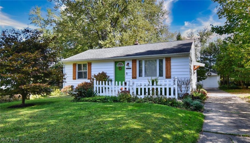 Welcome to this well-maintained ranch in Solon! This move-in ready home offers a BRAND NEW ROOF, 2 bedrooms, 1 updated bath, and a versatile vaulted-ceiling addition that can serve as a spacious family room or dining area. Beautiful hardwood floors flow throughout this home.  The rear room opens to a patio and a nicely sized backyard—perfect for relaxing or entertaining. Enjoy a private yard with garden space and plenty of room for outdoor activities. Many colorful perennials will pop up this spring! The lower level features brand new Nature Stone flooring, providing flexible space for a rec room, home office, or workout area. Conveniently located near Solon’s top-rated schools, parks, shopping, and dining, with easy access to downtown Cleveland. Don’t miss this turn-key opportunity in one of Ohio’s most desirable communities!