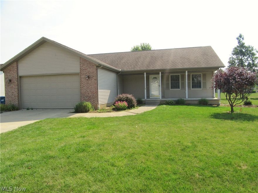 2002 built ranch w/ first floor laundry & 1800+ sq ft! Open floor plan, main living areas have wood floors. Vaulted ceiling in the living room opens to the kitchen with eating area leading to a 16x16 morning room with sliding doors to a spacious patio.  Master bedroom offers dual closets & private bath. Full, mostly finished basement has a bonus room with egress window and a 3rd full bath (Great for teen suite or a guest room). 2 car attached garage. Front porch.   Needs some TLC but has great potential!  Enjoy the close proximity to Metro Parks!