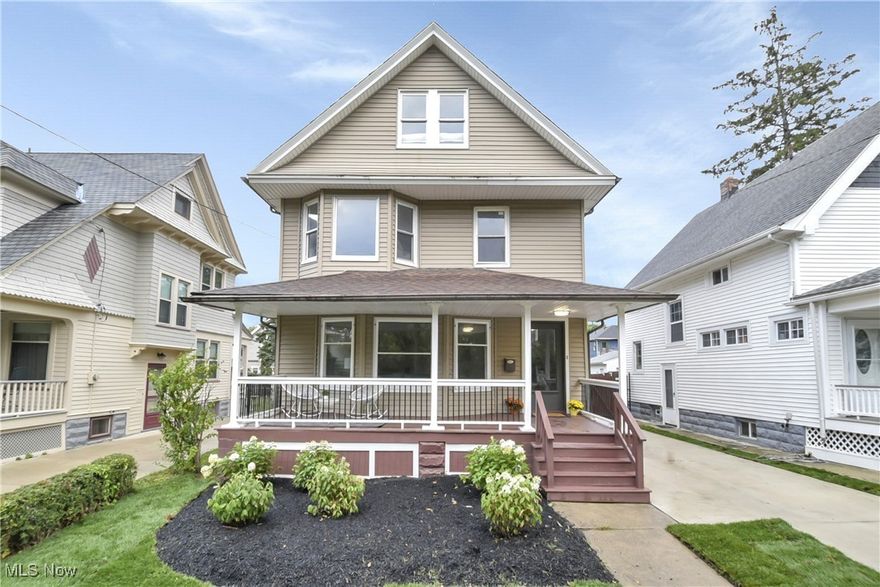 Prepare to be Moved! Welcome to 1227 Ethel Avenue, a beautifully updated 4-bedroom, 1.5-bathroom home nestled in the heart of Lakewood. Blending classic charm with meticulously chosen modern updates, this turnkey home offers both comfort and style. A rebuilt spacious covered front porch invites you in, leading to a bright and welcoming living room where newly installed luxury vinyl plank flooring sits on top of a rebuilt subfloor on the main level with custom lighting throughout. The living room flows effortlessly into the formal dining room, highlighted by elegant decorative molding and a charming classic window bench. Just off the dining area, you'll find a freshly renovated half bathroom for added convenience. The updated kitchen features Whirlpool stainless steel appliances, quartz countertops, and slow close cabinetry, along with direct access to the driveway (2025) and two-car detached garage w/ newly installed roof (2025). Upstairs, discover three bedrooms with recently installed carpeting, celling light fans (2025) and ample closet space in every room. The full bathroom has been tastefully updated and includes a freshly installed vanity, bathtub and glass shower door (2025). On the third floor, a grand chandelier welcomes you to the large primary bedroom with its own heating and cooling through a Split System (2025), newer carpeting and a custom-built spacious walk-in closet. The basement expands your living space and has been recently waterproofed w/ sump pump. Other big-ticket items recently installed inside include furnace, AC, electrical panel and most wiring and plumbing (2025). Outside, enjoy a newly poured concrete driveway and a well-maintained yard with fresh sod in the front and back. Located just minutes from Lakewood schools, the lake, scenic parks, shopping, and a variety of local restaurants, this home offers the best of Lakewood living. A perfect blend of timeless character and modern convenience—don’t miss your opportunity to make it yours!