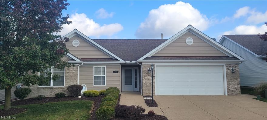 If you're looking for 1 floor living in a 55+ community then you have found it!  The front entrance hall opens to the spacious Great Rm with gas fireplace* The Kitchen with separate Dining area overlooks the Great Rm * A spacious Master Bedroom suite is secluded from the other bedrooms for more privacy & offers a walk-in closet & full bath with shower stall * The remaining Bedrooms share a full bath * The Laundry / Utility room has extra storage shelves * An extra-large patio gives you plenty of room to enjoy the outdoors. Attached 2 car Garage has abundant storage space * All appliances are included.