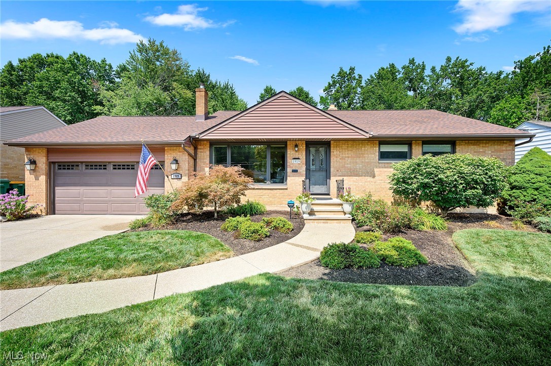 Fantastic location at 1919 Brushview Dr. 44143, Richmond Heights, OH! This gorgeous ranch enclave offers striking curb appeal with a lush landscaped yard in one of the most desirable sought after Cul-de-Sac picturesque streets! 3 bedrooms, 1.5 baths, partially finished basement with a fireplace, exterior patio, and a 2-car attached garage! The inviting layout begins with a spacious living with a large picture window and hardwood flooring that flows seamless from the foyer through the dining room, through the hallway and into the bedrooms and custom high-end Pella windows with window treatments that are featured throughout the home. Modern/updated gorgeous kitchen is a dream for any cook, with abundant custom cabinetry, appliances and counter space for everyday use or entertaining. Kitchen has been updated with a gas range with a high-powered head so you can boil fast, an exhaust fan, granite, custom cupboards, carousal, r-19 insulation recessed and under cabinet lighting! Exceptional formal dining room that has two doors that invite you outside, enjoy peaceful moments on your custom brick paver patio overlooking the expansive, backyard perfect for pets, play, or soaking in nature! In primary bedroom and other bedroom not office there are darkening blinds! First floor baths have both been updated. Another added bonus is of a professionally waterproofed basement with a fireplace insert that adds warmth, charm and is perfect for entertainment, hobbies, or a home office, playroom that includes a workshop, utility and laundry rooms. Enjoy the backyard with a storage shed and the tranquil setting. Garage has been updated with insulated garage door, opener and epoxy flooring. Full house generator and an abundant list of improvements! A 1 home warranty and if buyer wishes a transferable Simplisafe Security System! About 2 miles to freeway, 15 miles to downtown, and 28 miles to Cleveland-Hopkins International Airport. Don't miss your chance to own this rare gem!