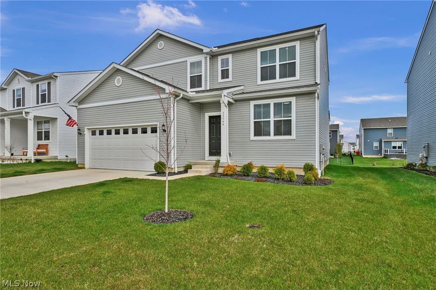 Built in 2024 by Pulte Homes of Ohio LLC and located in the desirable Emerald Woods subdivision, this stunning colonial offers 2,298 sq ft of beautifully designed living space with an attached 2 car garage 3 bedrooms, 2.5 baths, a loft, full basement, and an ideal layout tailored for modern family living with comfort, space, and style.

The inviting open floor plan is filled with natural light and showcases a spacious living room with a built-in electric fireplace and large ceiling fan, seamlessly flowing into the dining area and kitchen—complete with a center island, breakfast bar, pantry, and all included major appliances (range, refrigerator, microwave, dishwasher, and washer), making this home truly move-in ready and perfect for entertaining and everyday living.

Upstairs, all bedrooms are thoughtfully located along with a convenient second-floor laundry room with a sink and an additional sitting area/bonus space, while the luxurious primary suite features a remarkable 17x6 walk-in closet and a spa-like double vanity bath that elevates the home with a true sense of high-end comfort.

The main level offers wood flooring throughout with carpeting in all bedrooms, along with high ceilings and multiple walk-in closets enhancing the home’s spacious feel. The full unfinished basement provides an incredible opportunity to customize and expand your living space to fit your needs.

Outside, unwind on the patio, admire the beautifully maintained landscaping with irrigation/sprinkler system, or take advantage of neighborhood amenities included in the low annual HOA fee. Situated in the Emerald Woods HOA community, this home blends thoughtful design, quality craftsmanship, and family-friendly living in a highly desirable newer build setting.