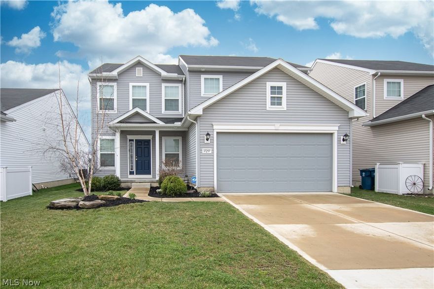 This beautiful colonial features 4 bedrooms, 2.5 baths, and is situated in the Meadow Lakes Community, offering a serene pond view. The exterior boasts lush landscaping, low-maintenance flowerbeds, and a charming covered entry. Upon entering, you'll be greeted by an inviting foyer that leads to a spacious open floor plan. The family room, filled with natural light, seamlessly flows into the stunning eat-in kitchen. The kitchen is a chef's dream, featuring a center island, white cabinetry, granite countertops, pantry, included appliances, and a morning room with walls of windows and a breakfast bar. Completing the first floor is a laundry room and a convenient half bath. Upstairs, you'll find four comfortable bedrooms and two full bathrooms. The primary suite is a true retreat, boasting a tray ceiling, two huge closets, and an en suite bath with a double sink vanity and a large shower. The lower level offers ample storage space and awaits your personal touches to finish it to your liking. Outside, the backyard is perfect for outdoor activities, featuring a spacious patio and a picturesque pond view. This home is truly a gem, offering comfortable living spaces both inside and out.