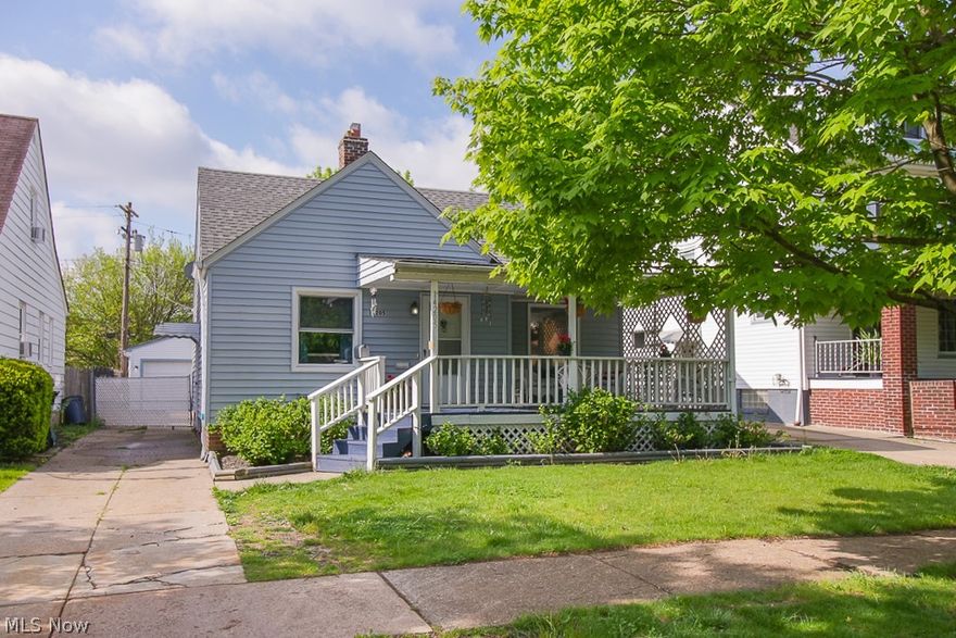 WELCOME HOME to this charming 3 bedroom cape cod situated off an old style brick road!  As you walk to the front door, you can imagine having your morning cup of coffee on this spacious front porch.  Inside, you will see all the newer additions that were done to this lovely home.  New floors replaced in the living room in 2012, kitchen flooring updated in 2020, bathroom floor and electric panel replaced in 2022.    Newer Vinyl Siding on the outside of the house!  Covered patio can be seen leading to the newly built 2 car garage!  Nicely manicured yard to host family gatherings!  This is a must see!  All that is left to do is move in!  Closely located to RTA rapid transit and 150th.  There is also easy access to 71.  Schedule your private showing today and call this house your HOME!