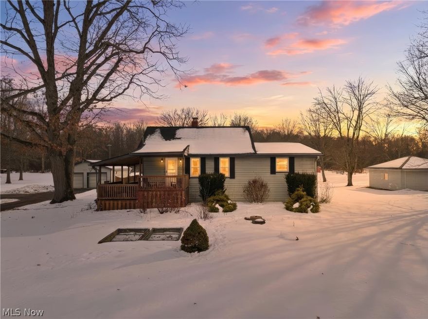 Set in a peaceful, private setting, this 3-bedroom, 1-bath home sits on approximately 1.5 acres surrounded by open space and quiet scenery. Natural light fills the interior, creating a bright and welcoming atmosphere. The main level includes an open living room and kitchen area, a full bathroom, and two large bedrooms. The upper level offers a third bedroom, which could also be used for storage, office space, or a playroom. The full basement provides additional storage and potential use. Outside, the property features a partially fenced backyard, chicken coop, fenced garden area, detached two-car garage, and storage shed. Conveniently located less than 10 minutes from Champion, under 15 minutes to State Route 422, and within 25 minutes of Cortland and Niles. The property is being sold as-is.