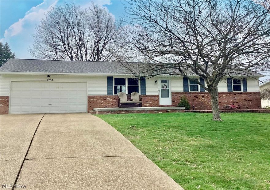 This is your chance to own a good solid ranch home in Perry Township with Aqua water, and in walking distance to the new Watson Elementary.  Don't let the size fool you -  the living spaces feel surprisingly roomy.  The kitchen has a large center island, nice appliances and a spacious dining area.   This 3 bedroom ranch has a convenient full bathroom for the primary bedroom. Two other bedrooms share the hall bathroom with a tub/shower combo.   The lower level features a large rec room with newer drywall, flooring and electric fireplace.  A second finished room in the lower level for a playroom/office/workout room - whatever your family needs!  The unfinished side has lots of storage and a workshop area.  There is an oversized 2 car garage which walks out to the fenced in backyard and the large covered patio.  Updates and ages of components:   Radon system installed 2018, gas range 2019,  45 gallon hot water tank 2022, new front porch 2022, garage door opener 2023, basement has new drywall and flooring and more, dishwasher added to the kitchen 2023, roof, gutters and downspouts all new summer 2025. Furnace and AC 2009, windows 2016.  The big items are taken care of - bring your personal decorating style to make this your own new home.  Call your favorite Realtor for a showing today!