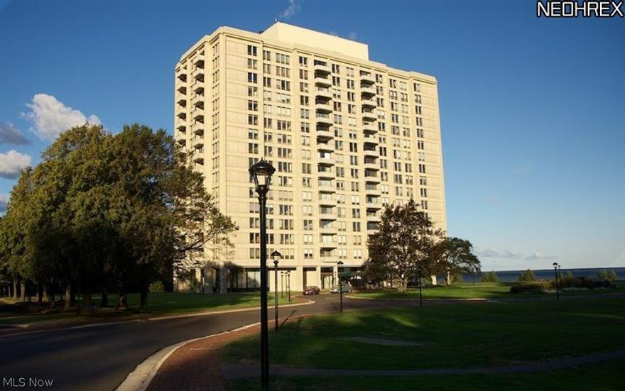 Lakefront living at its finest.  High floor with great views.  Open floor plan.  17 acres on Lake Erie.  Picnic area, tennis courts, heated swimming pool, penthouse party room, restaurant, beauty salon, exercise room, 24-hour security gatehouse, walking path, fire pit.  Resort style living 10 minutes to downtown.