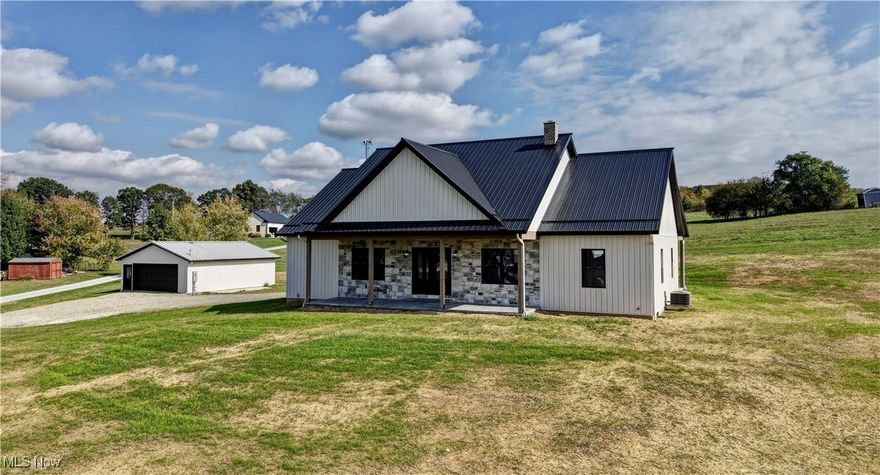 LIVE AND ONLINE AUCTION!! Brand new construction on a 4.6 acre spread with an additional 1.2 acres available privately. The 3 bedroom 2.5 bath ranch home features 1,950 sq. ft. of open concept living space. The master bedroom and bath are located on the west end of the house and the 2 additional bedrooms on the other east side. This custom-built home features that functional layout everyone is looking for with large open living areas and no expenses spared on the finishing touches throughout the home. Everything is located on the first floor, and the 13-course basement could easily be finished out for additional living space. The 2-car attached garage has an oversized door but also located on the property is a 24'x32' garage/shop building perfect for the gear head in the family. Boasting 4.6 usable acres there is more than enough space for 4H projects or if you're wanting to run a couple head of beef on the property. Sit back on your stamped concrete porch with your favorite drink and enjoy the peace and quiet not often found within village limits.