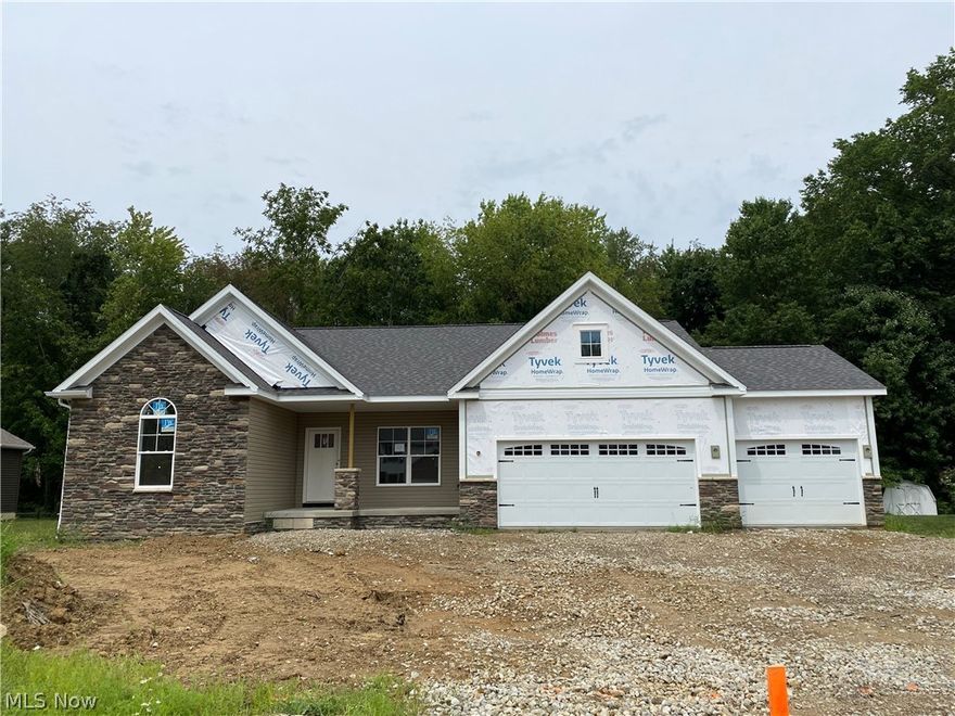 Brand new construction home will have 3 bedrooms (with carpet) and 2 full baths. Walk up to the large front porch and entry foyer with interlocking LVT floors and 9' ceilings. The office/study is located to the right, and bedrooms 2 and 3 are left with a full bath. The open concept kitchen boasts custom kitchen cabinets and a contrasting island with granite counters. The great room has a fireplace. The Master bedroom is tucked away and has a walk-in closet, a master bathroom, and a linen closet. The basement will be plumbed for a full bath. Estimated completion date 09/30. Taxes reflect the land value only. (Photos of a similar home for illustration purposes only).