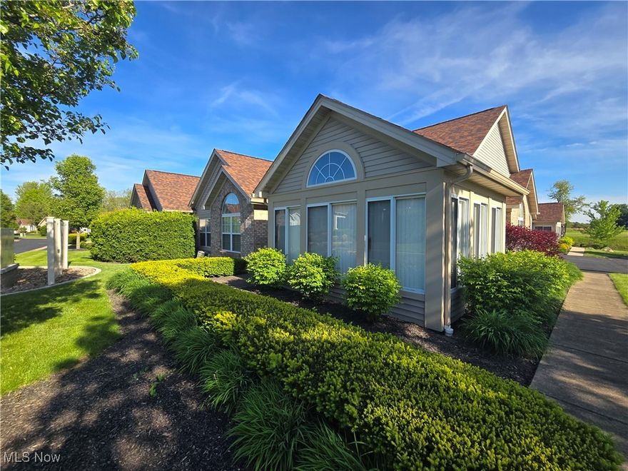 Welcome home to carefree living! Add your own personal touches in this three-bedroom two full bath ranch condo. Large living room with high cathedral ceilings, fireplace, dining area, all open to the white kitchen which has plenty of cabinet space, appliance and bar. Split floor plan with master bedroom and full bath is separate from two more bedrooms and a full bathroom.  Two car-attached garage.  Condo fees include water, landscaping & trash removal, community center, pool.