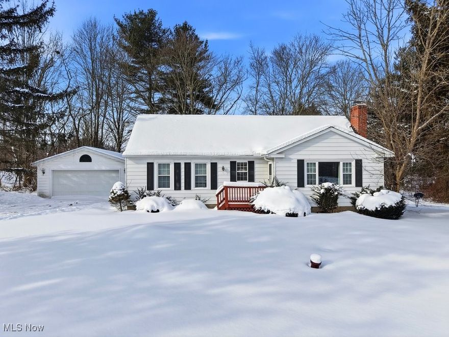 Situated on a generous 1.75-acre lot, this ranch-style home offers the ease of single floor living, and is a fantastic opportunity for a buyer looking to build equity through a few finishing touches. The main level features an updated eat-in kitchen complete with a stove and refrigerator and a great view to the backyard. Sunlight galore in the cozy living room with wood burning fireplace. This cutie has 2 bedrooms and 1 1/2 baths. The private patio, with sky lights, has a walkway to the 2-car garage that offers SO much storage space.  This ranch is truly a fixer-upper friendly gem with a massive, unfinished full basement just waiting to be transformed into additional living space that could include a home gym, workshop, playroom or office to build instant equity. Whether you are looking to polish up the exterior, finish the lower level for additional living space OR totally build out the back of the house, this property offers a "blank canvas" for your dream home. You will enjoy the expansive green space and can customize the lower level to fit your needs.  This property represents a rare opportunity to own significant acreage within the prestigious Kenston School District. Bainbridge is a fantastic area to live as it has that perfect blend of Geauga County "country feel" while still being close enough to the amenities of Chagrin Falls and Solon. Everyone has a story...begin yours here~