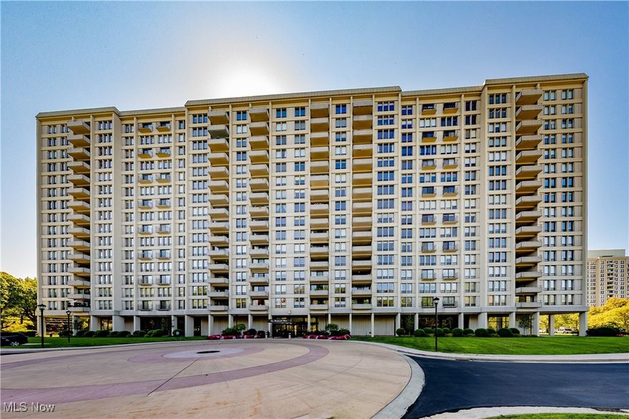 Welcome to Unit 1411 at One Bratenahl Place. This spacious 2-bedroom, 2-bath condo offers spectacular Lake Erie views from the open living and dining areas with updated sliding glass doors leading to the private balcony. The primary suite features a walk-in closet and full bath with tub and shower. A Euro-style kitchen, generously sized second bedroom, and in-unit storage complete the layout. One Bratenahl Place provides resort-style living on 18 private acres with 24/7 gated security and concierge. Amenities include a fitness center, saltwater pool, clay tennis and pickleball courts, walking trails, lakeside fire pit, picnic areas with charcoal grills, lush gardens, and an on-site bistro with bar and recently renovated catering. Additional conveniences include salon and spa services, guest suites, underground heated parking with car wash bay, ATM, and in-suite maintenance and housekeeping options. Two heated garage spaces and a storage locker in the basement are included. Monthly fee covers all utilities, cable, and internet. During your showing, allow extra time to stroll the grounds and fully experience how breathtaking this property truly is.