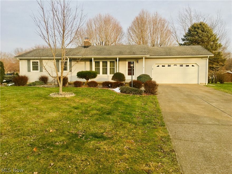 Welcome to this large five bedroom ranch home with three full baths situated on a large corner lot in a great development. This lovely home boasts a beautiful fireplace in the living room, two large bedrooms and full bath on the 1st floor along with master bedroom and bathroom. The home has a nice flow from the living room, dining room, and then into the kitchen. Enjoy the large laundry room on the 1st floor with tons of extra storage.The basement is finished and includes 2 very large bedrooms and full bath plus a beautiful family room with with a pellet stove for those cold Ohio winters. This home has gas forced air and central air. Enjoy the large fenced in back yard and lovely deck for entertaining. Sliding doors from the kitchen lead out to the deck. There is a 2 car attached garage, large storage shed and a 32 x 24 3 car detached garage with electric, water and gas. This is great for the family with many toys or space for large family gatherings. This home has all the updated pain