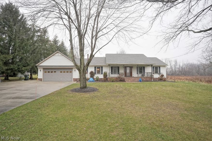 Wow! is a simple word used to describe this fabulous ranch on 1.41 acres! The winding concrete drive will lead down the deep front yard to the home. The stamped walkway leads to the oversized covered front porch. Upon entering the home, you will see the gorgeous wood flooring extending through most of the home. There are 2 gas fireplaces, 1 in the vaulted living room & 1 in the vaulted 30x28 great room that boasts a wall of windows overlooking the private backyard & a wet bar. The dining room opens to the kitchen that has solid surface countertops, pantry, stainless-steel appliances & door to the exterior. There is a room leading to the garage that could be used as an office or a mudroom. The master bedroom w/wood flooring has an ashtray ceiling & updated bath with solid surface countertop on vanity & an oversized shower. The remaining 20x12 bedroom w/wood flooring could be divided to make an additional bedroom on the 1st floor. The lower level 28x21 family room offers beautiful built-